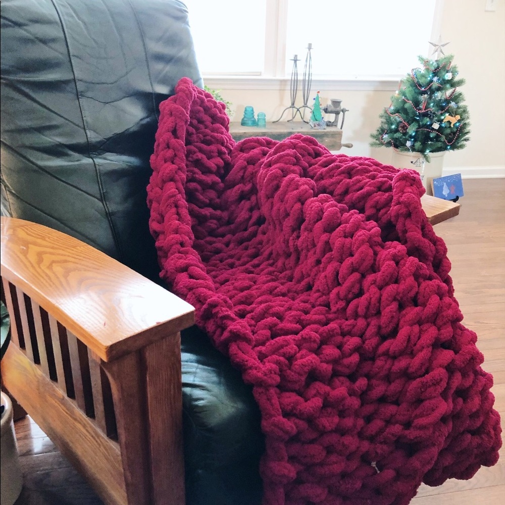 Chenille Handmade Maroon Chunky Knit Blanket Throw